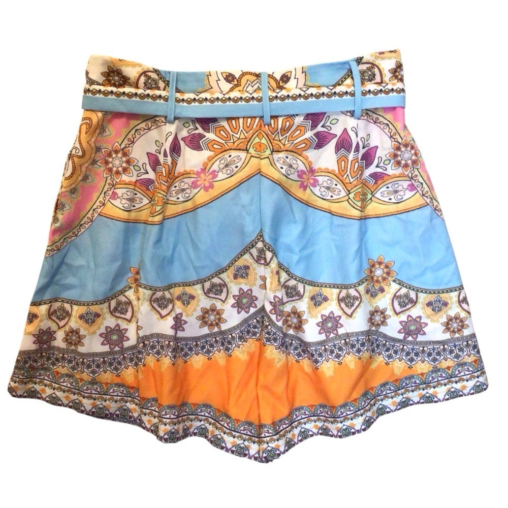 Flying Tomato High-Waist Printed Tie-Belt Shorts in Blue, Orange, White - Picture 7 of 9